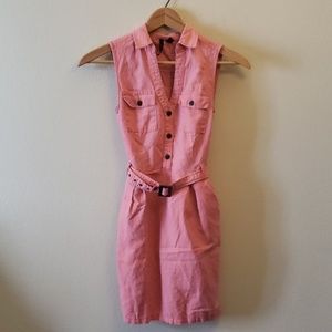 Mango Linen-Cotton Belted Dress (Pink)